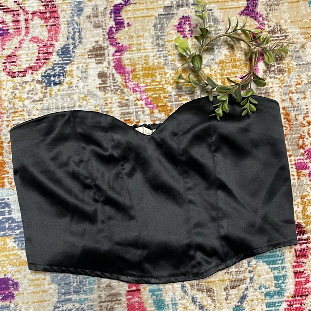 Altar’d State Black Satin Strapless Top Medium